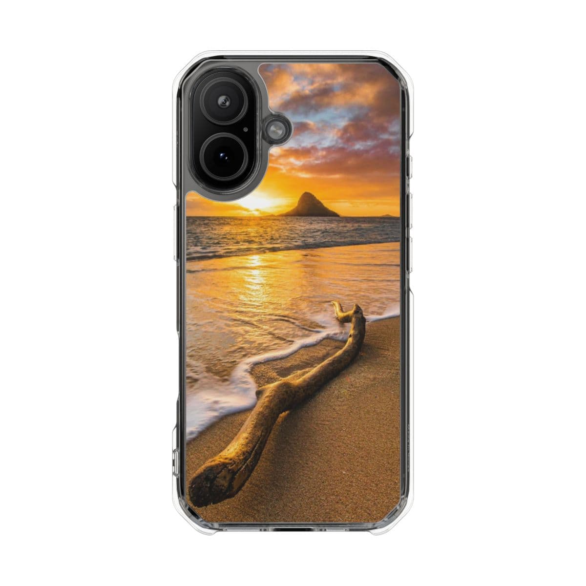 Driftwood and Chinaman's Hat at sunrise on a clear case