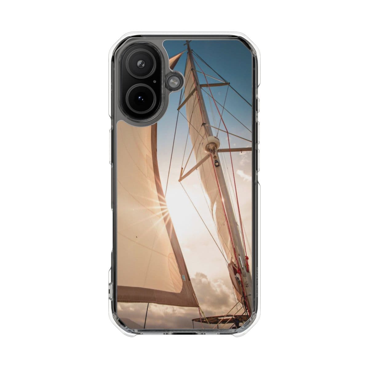 Sail full of wind against the sun on a clear case