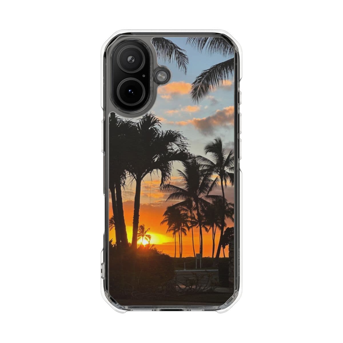 Palm trees at sunset on a clear case